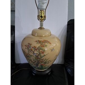 Vintage Large‎ Hand Painted Glass Chinoiserie Ginger Jar Table Lamp-14x28"